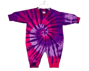 TIE DYE Baby Romper Pink & Purple Spiral Spiral Long Sleeve Outfit infant 6 12 18 24 months handmade outfit art handmade shower gift