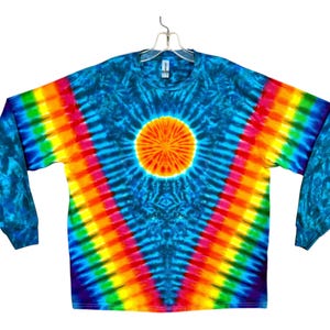 Tie Dye Shirt | Sun Rainbow V Blue Moon Blotter | Long Sleeve Handmade T-Shirt | small medium large XL 2X 3X 4X 5X 6X | Psychedelic Circus