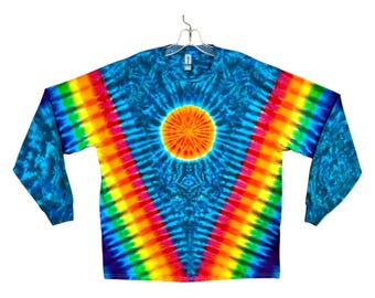Tie Dye Shirt | Sonne Regenbogen V Blue Moon Blotter | Langarm Handmade T-Shirt | klein mittel groß XL 2X 3X 4X 5X 6X | Psychedelischer Zirkus