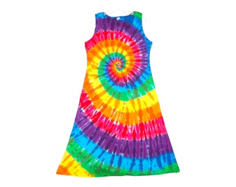 TIE DYE Midi Maxi Jurk Rainbow Pinwheel Tye Dye Dames Tank Top Jurk hippie zigeuner sm med lg xl 2x 3x handgemaakte zonnejurk Psychedelische kunst