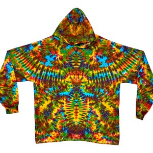 Batik Hoodie Shirt | Psychedelic Rainbow Tribal Blotter | Kapuzen Langarm T-Shirt |  Handarbeit | small mittel groß XL 2X 3X Kunstn