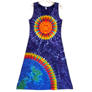 TIE DYE Dress Earth Sun Space Rainbow Tye Dye Women&#39;s Tank Top Dress hippie sm med lg xl 2x 3x handmade sundress Psychedelic Circus art