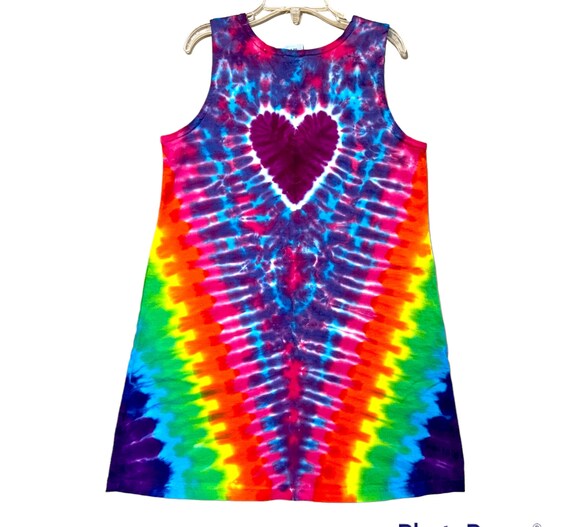 TIE DYE Dress Rainbow Heart Tye Dye Girl s Tank Top Dress Hippie