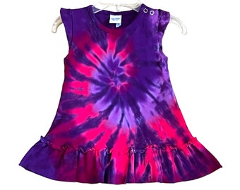 TIE DYE Abito Rosa e Viola Ricciolo a spirale Abito con volant per bambina Taglie infantili 3 6 12 18 24 mesi regalo doccia fatto a mano arte fatta a mano