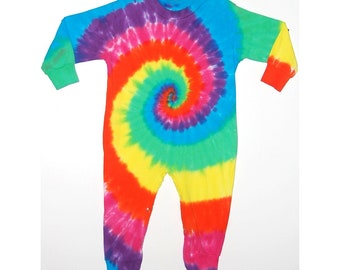 TIE DYE Baby Romper Neon Rainbow Spiral Swirl Long Sleeve handmade Outfit infant sizes 6 12 18 24 months shower giftPsychedelic