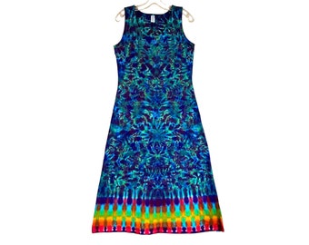 TIE DYE Dress Purple Green Blotter & Rainbow Tye Dye Womens Tank Top Dress sm med lg xl 2x 3x handmade midi maxi sundress Psychedelic Circus