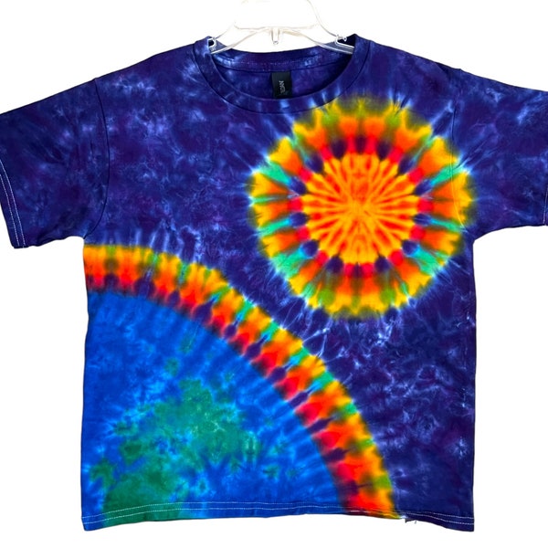 TIE DYE Kids Shirt Earth Sun Space Tye Dye T-Shirt Youth sizes 2-4T xs 6-8 Small 10-12 Medium 14-16 Large handmade Psychedelic Circus art