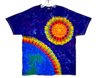 Tie Dye Shirt Rainbow Earth Sun Space Adult T sm med large XL 2X 3X 4X 5X 6X handmade psychedelic short sleeve Tye Dye hippie tall sizes