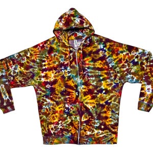 Tie Dye Zip Hoodie Sweatshirt | XL | Fall Vibes Blotter Scrunch | Zipper hooded fleece | Handmade | Ready to Ship
