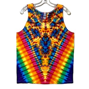 Tie Dye Tank Top Rainbow Pinwheel V Blotter mannen Tye Dye Tank sm med LG XL 2 X 3 X handgemaakte hippie boho psychedelische circuskunst