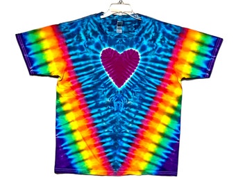 TIE DYE Kid's Shirt Rainbow Pinwheel V Heart Tye Dye Youth T Shirt sizes 2-4T xs 6-8 Small 10-12 Medium 14-16 Large childrens handmade