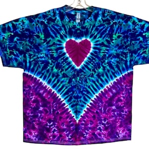 Tie Dye Shirt Heart V Blotter Adult T-Shirt small medium large XL 2X 3X 4X 5X 6X handmade short sleeve Tye Dye hippie Psychedelic Circus art