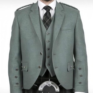 Men&#39;s Scottish Lovat Green Argyle Kilt Jacket & 5-Button Waistcoat | Wedding Outfit Chest 34&quot;-54&quot;