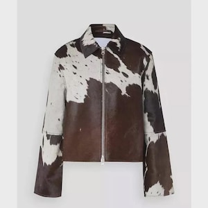 Damen Rindsleder Lederjacke | Natürlicher Hair-On Rindsleder Mantel | Echte Pony Skin Western-Modejacke