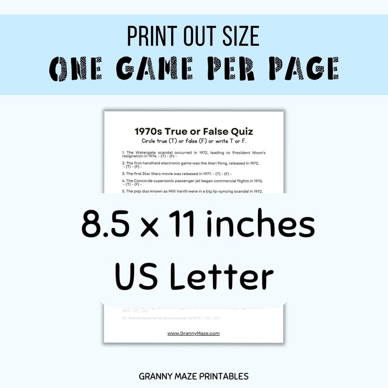 True or False Quiz Game Bundle for Seniors - 1950s, 1960s, 1970s ...