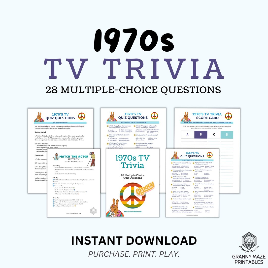 1970s TV Trivia for Seniors – 28 Multiple-choice Questions, Fun Senior ...