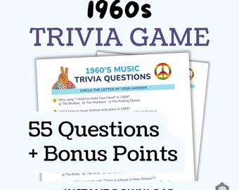 1960er Quiz, 55 Fragen, Quiz für ältere Menschen, Quiz zum Ausdrucken