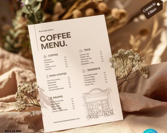 Coffee Shop Menu Template  Editable Canva Cafe Price List & Printable Restaurant Menu