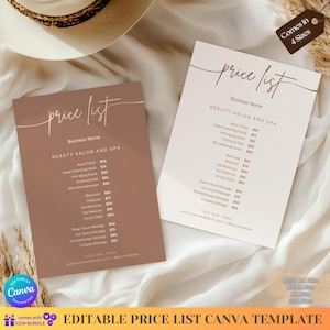 Minimalist Beauty Salon Price List Template Editable Canva Service Menu for Hair, Spa Menu