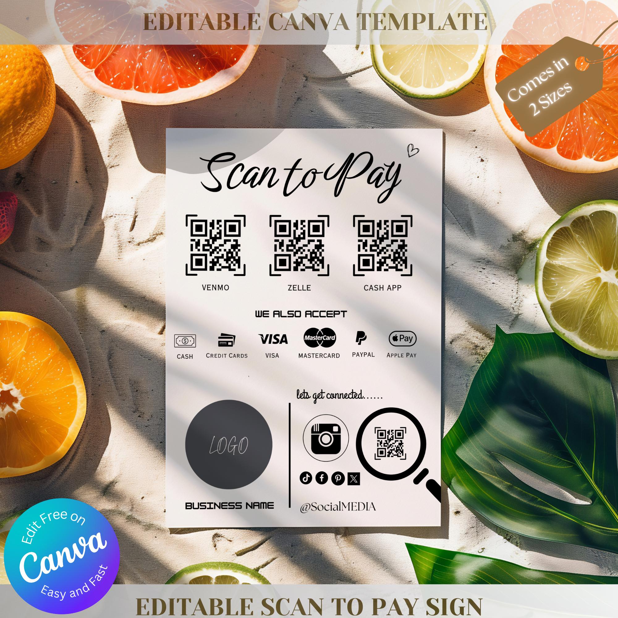 Minimalist Scan to Pay Sign for Business | Editable Payment Sign ...