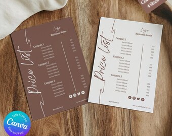 Editable Beauty Salon Price List  Spa Service Menu Template  Instant Canva File Customizable Pricelist