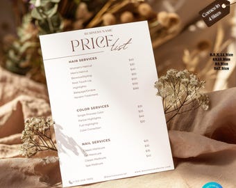 Editable Hair Salon Price List Template: Minimalist Design (Canva Digital Download)