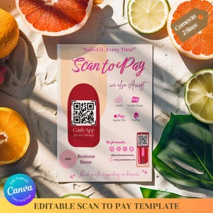 Nail Salon Scan to Pay Sign: QR Code Payment Template (Canva, Digital Download)
