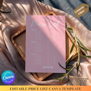Pink Salon Price List Template: Minimalist Design (Editable Canva Template, Digital Download)
