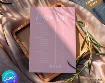 Pink Salon Price List Template: Minimalist Design (Editable Canva Template, Digital Download)