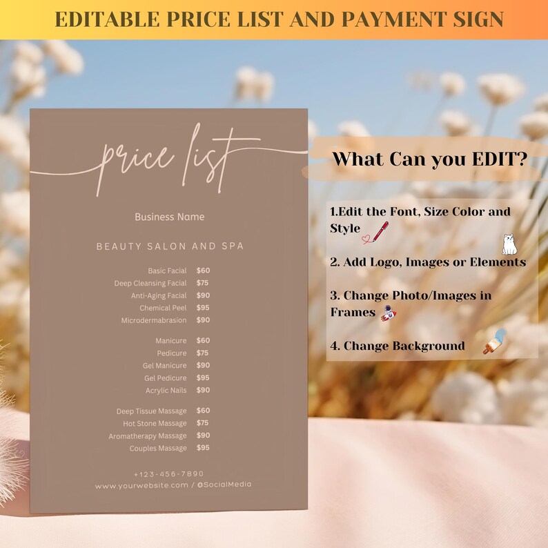 Editable Salon Service Menu With Payment QR Codes Neutral Minimalist ...