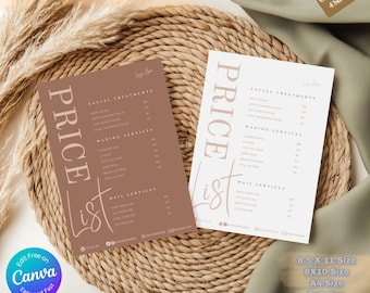 Spa Price List Template | Elegant Salon Service Sheet (Canva, Instant Download)