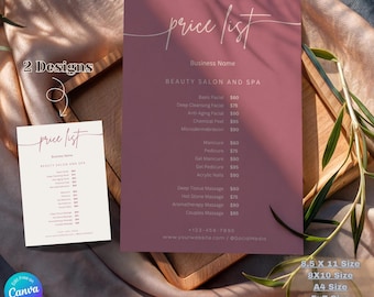 Professional Pink Salon Price List Template  Editable Canva Spa & Beauty Services Menu Pricelist