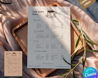 Modern Cafe Menu Template: Editable Coffee Shop Price List (Digital Download)