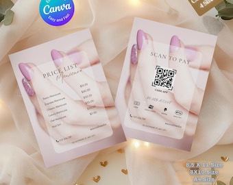 Nail Salon Price List Template, Editable Canva Menu (Digital Download)