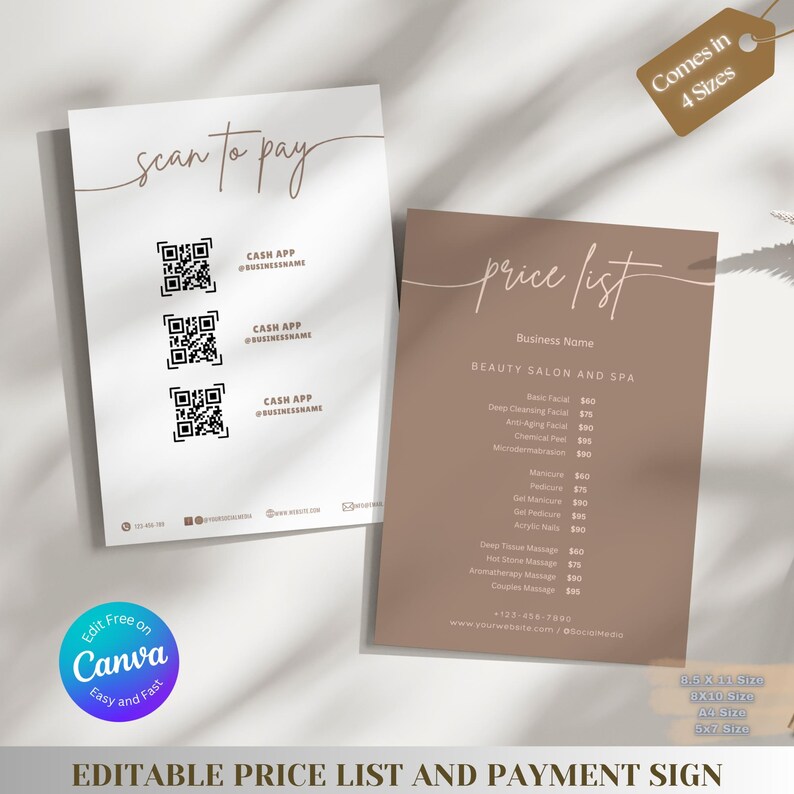 Minimalist Salon Price List Template: Scan to Pay QR Code (digital ...