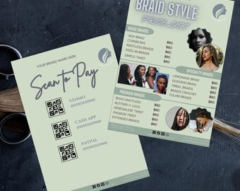 Braids Price List Template: Salon Flyer (A4, A5) (Digital Download)