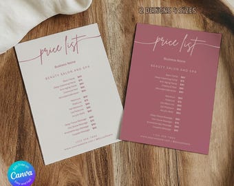 Blush Pink Salon Price List Template  Editable Beauty Spa Service Menu Canva Printable Pricelist