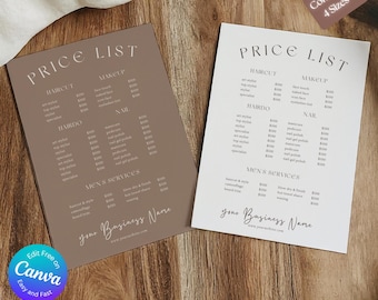 Editable Hair Salon Price List Template: Minimalist Service Menu (Canva, Digital Download)