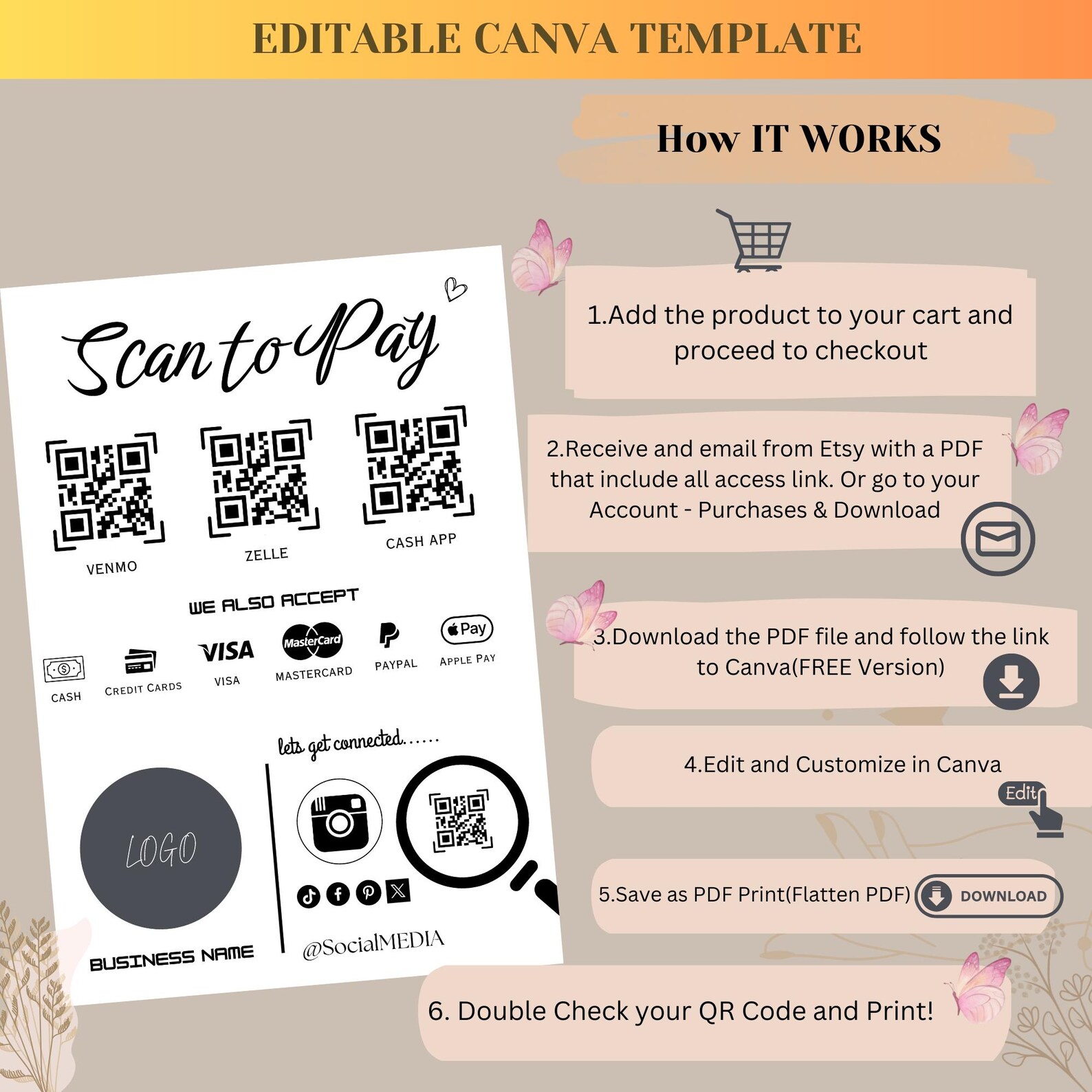 Minimalist Scan to Pay Sign for Business | Editable Payment Sign ...