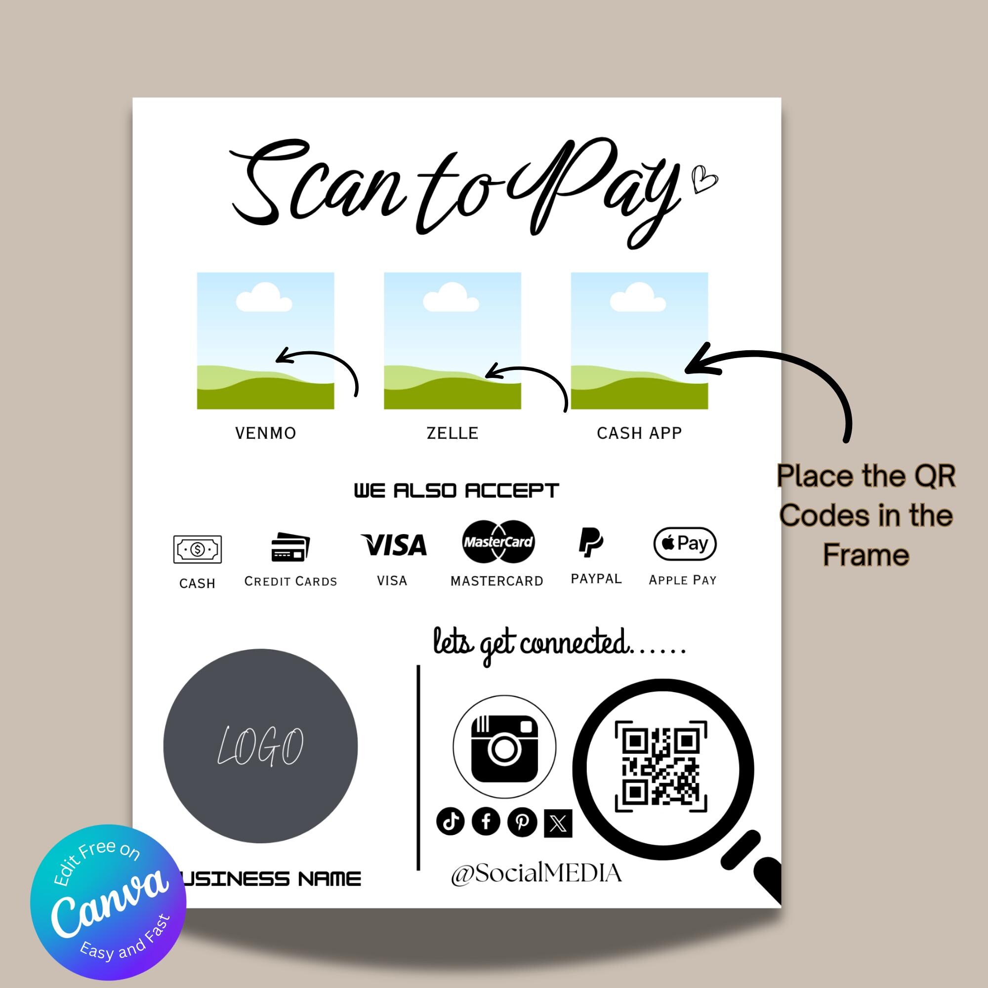 Minimalist Scan to Pay Sign for Business | Editable Payment Sign ...