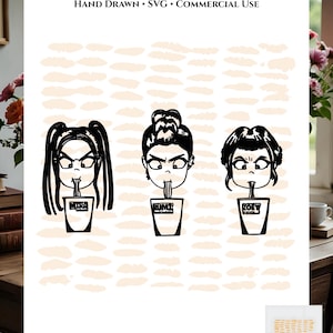 K Pop Demon Hunter Huntrix, Noodles, Girl Band, Disegnato a mano, SVG, Download immediato
