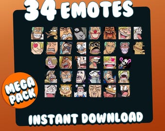 34 Emote Mega Pack - Pirate Crew Anime - Fun and Goofy emoji's for your Stream and Discord - Show off with These Cute 2d Drawings
