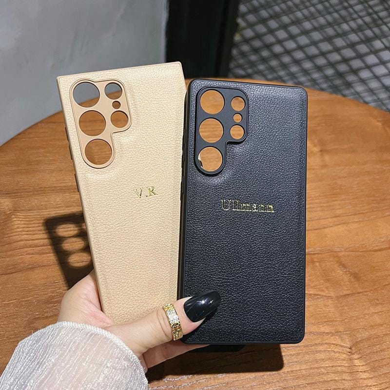 Personalized Leather Case for Samsung Galaxy S25 Ultra, Samsung Phone Case, Customized Leather Samsung Galaxy Case, Monogram Phone Case