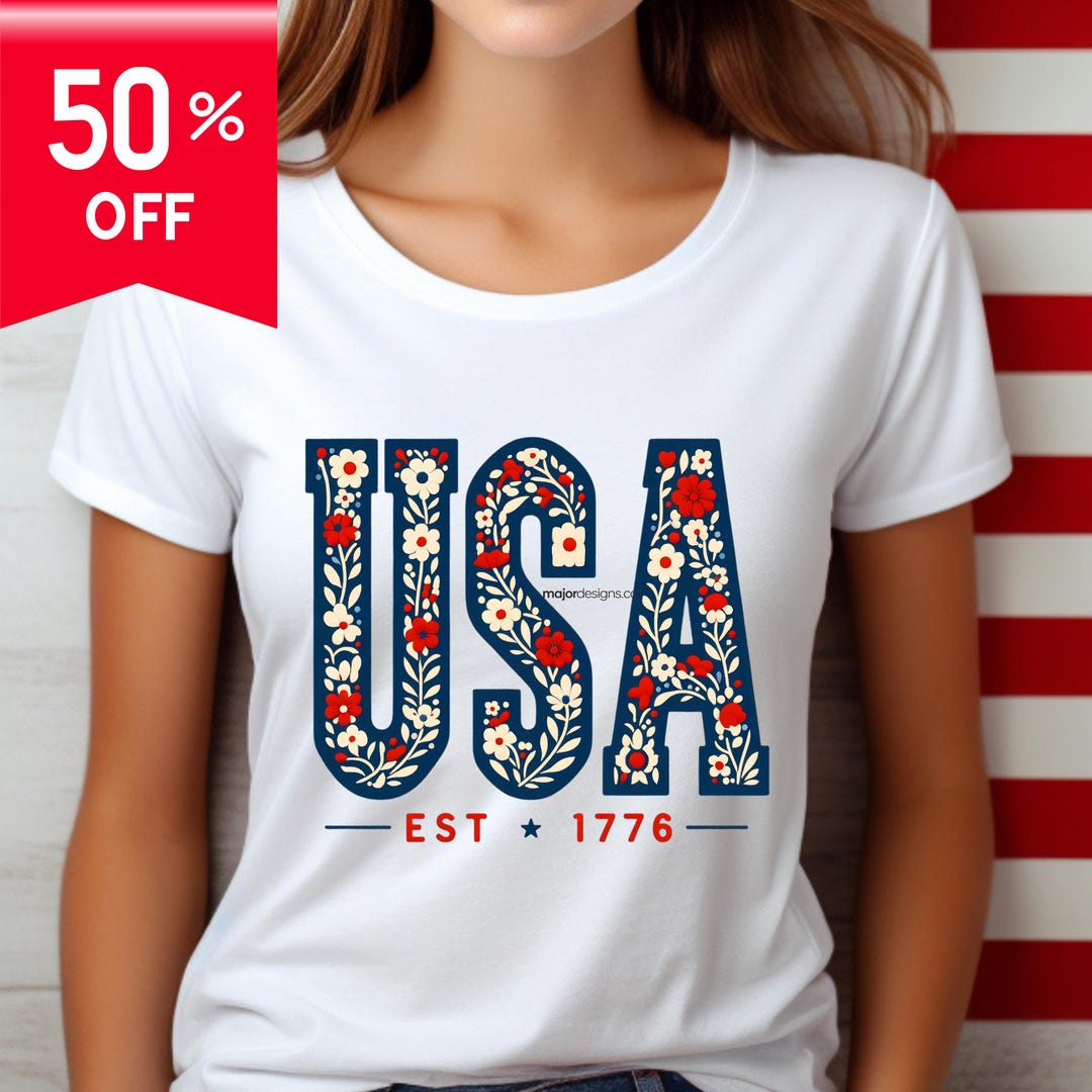 USA 1776 Floral Patriotic Png Retro America Png 4th of July PNG 4th of ...