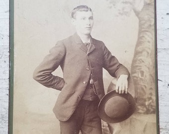 Antique Cabinet Card of Man in Suit and Bowler Hat