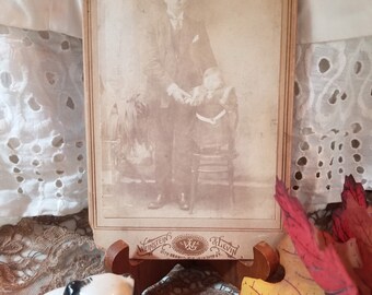 Faded Creepy Victorian Cabinet Card of Man and Tiny Child