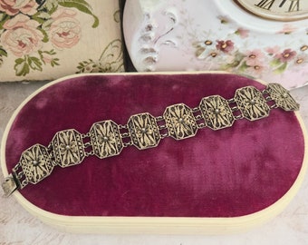 Vintage 1900s Sterling Silver Filigree Panel Bracelet