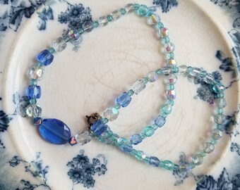 Vintage Crystal Necklace in Various Blues, Vintage Blue Crystal Necklace