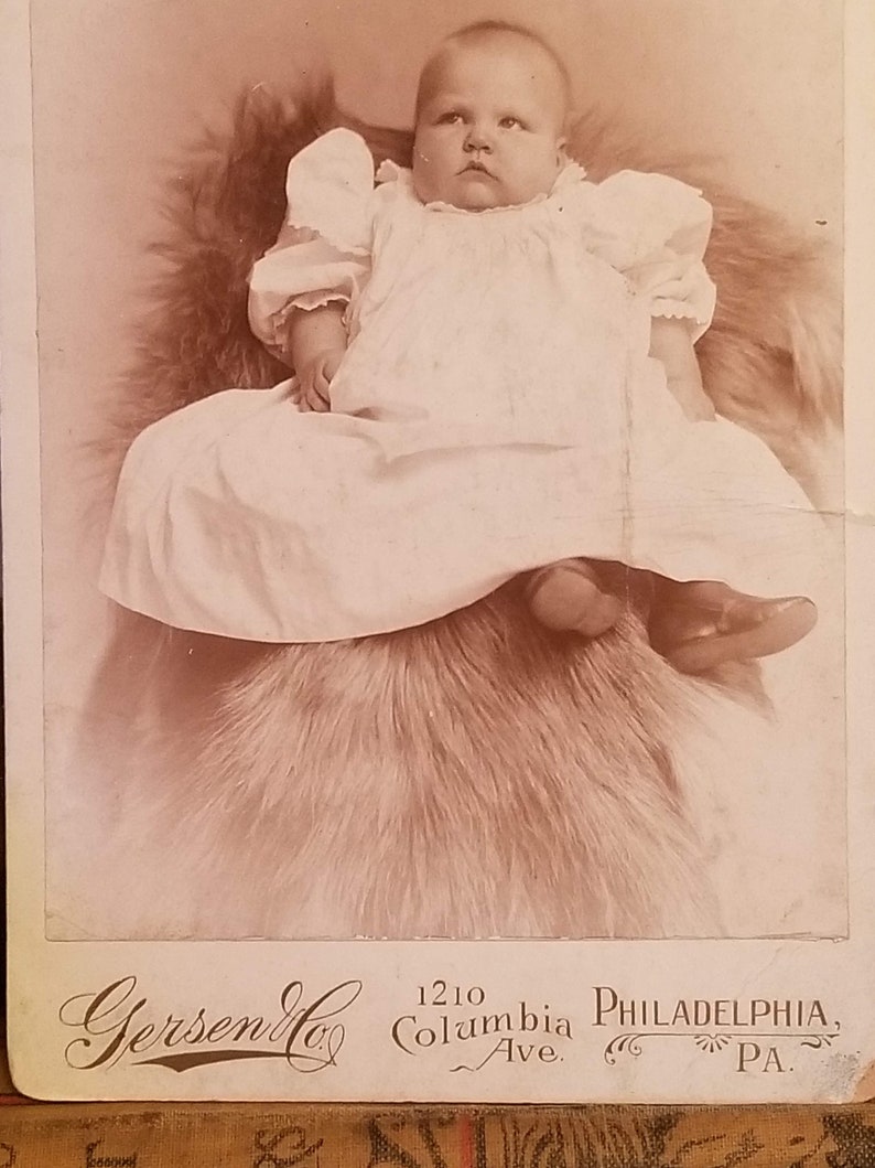 Victorian CDV of Chubby Baby on Fur Covered Chair, Victorian Cabinet Card of Baby Hidden Mother image 6