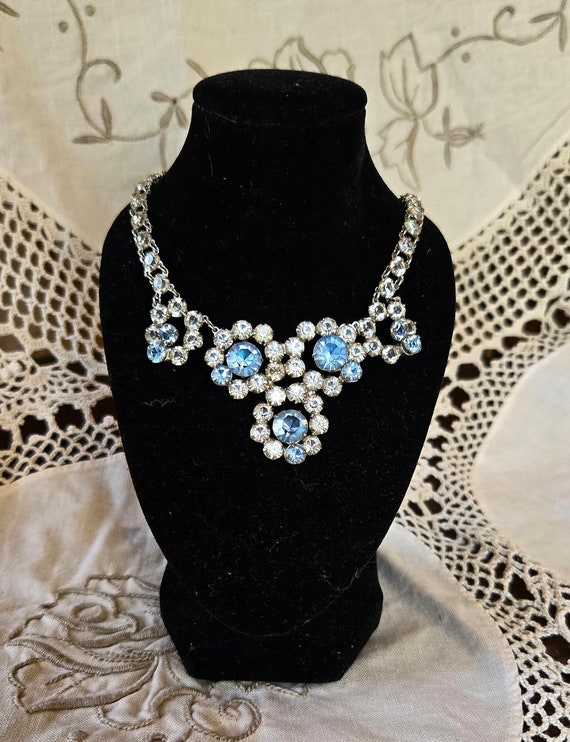 Vintage Art Deco Style Necklace with Blue Rhinesto